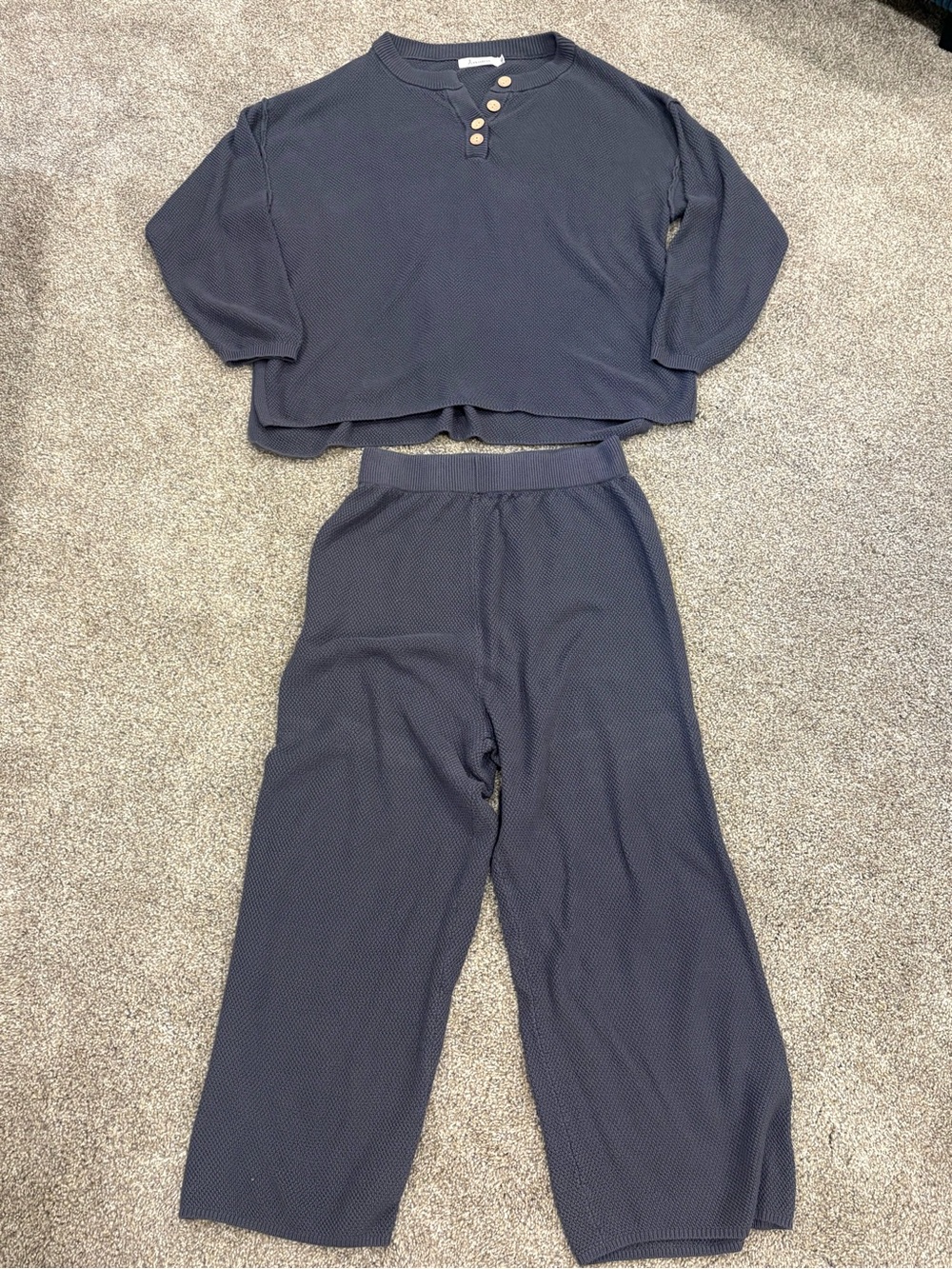 Women's Waffle Knit Blue Sweater Set